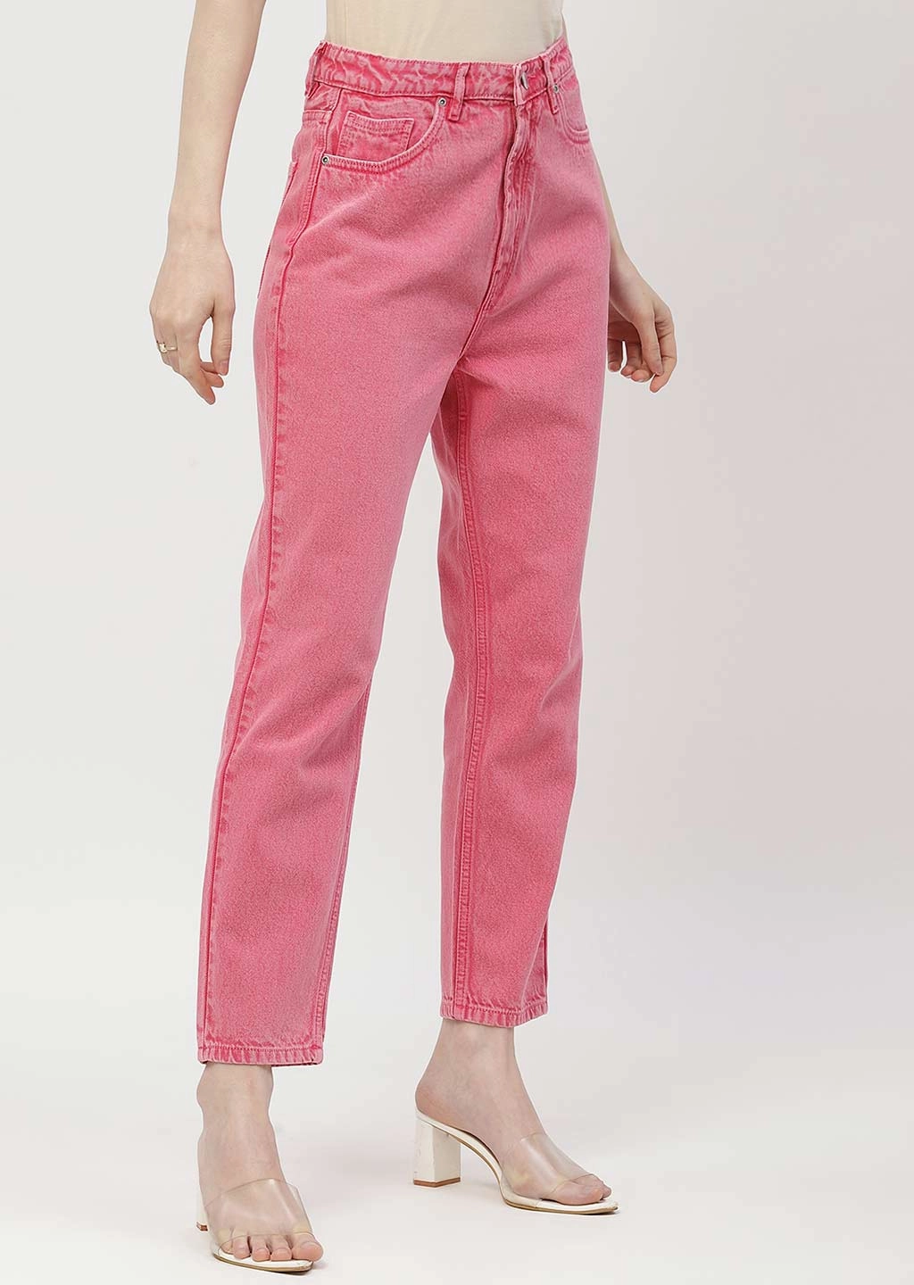 Premium Elegant Madame Mid Rise Pink Mom Fit Jeans