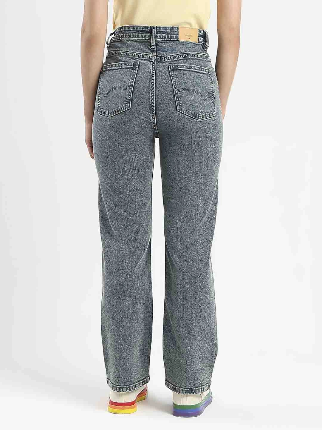 Madame Mid-Wash Tinted Blue Cotton Blend Denim Jeans Contemporary Waist