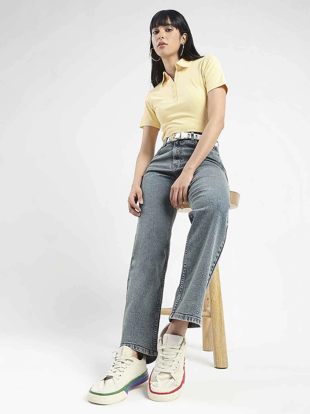 Weekend Getaway Stylish Comfort Stretch Madame Mid-Wash Tinted Blue Cotton Blend Denim Jeans