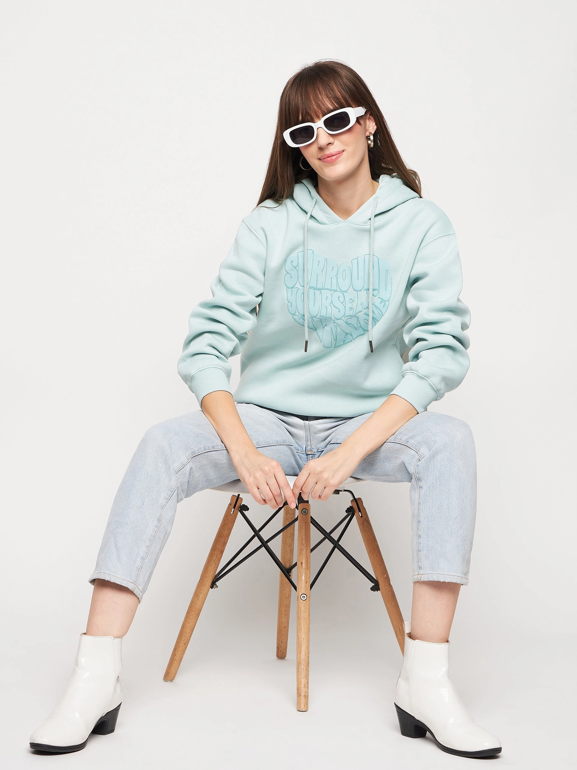 Neutral Colors Madame Mint Graphic Hood Neck Sweatshirt