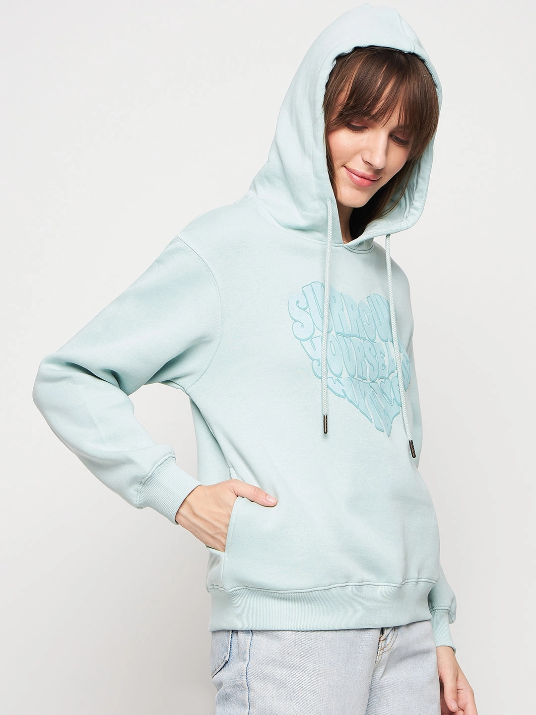 Madame Mint Graphic Hood Neck Sweatshirt Embroidered Detail Gift worthy