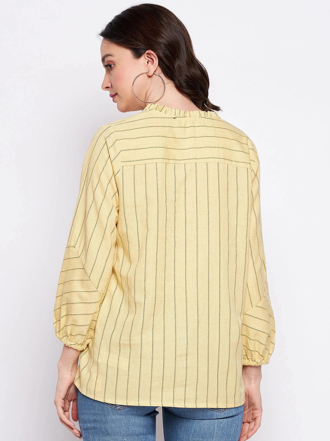 Madame Mustard Frill-Neckline Striped Top EcoFriendlyMaterial