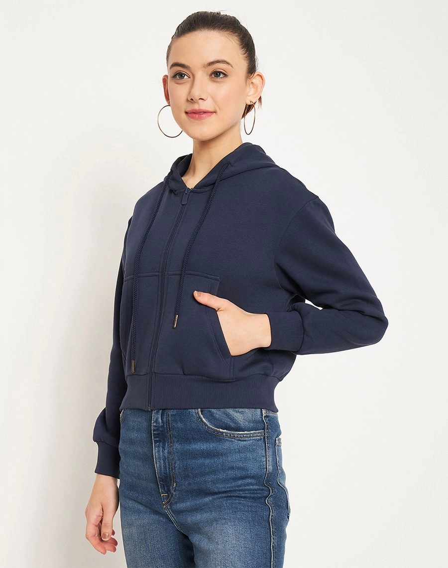 Trendy Colors Easy Look Madame Navy Hood Neck Sweatshirt