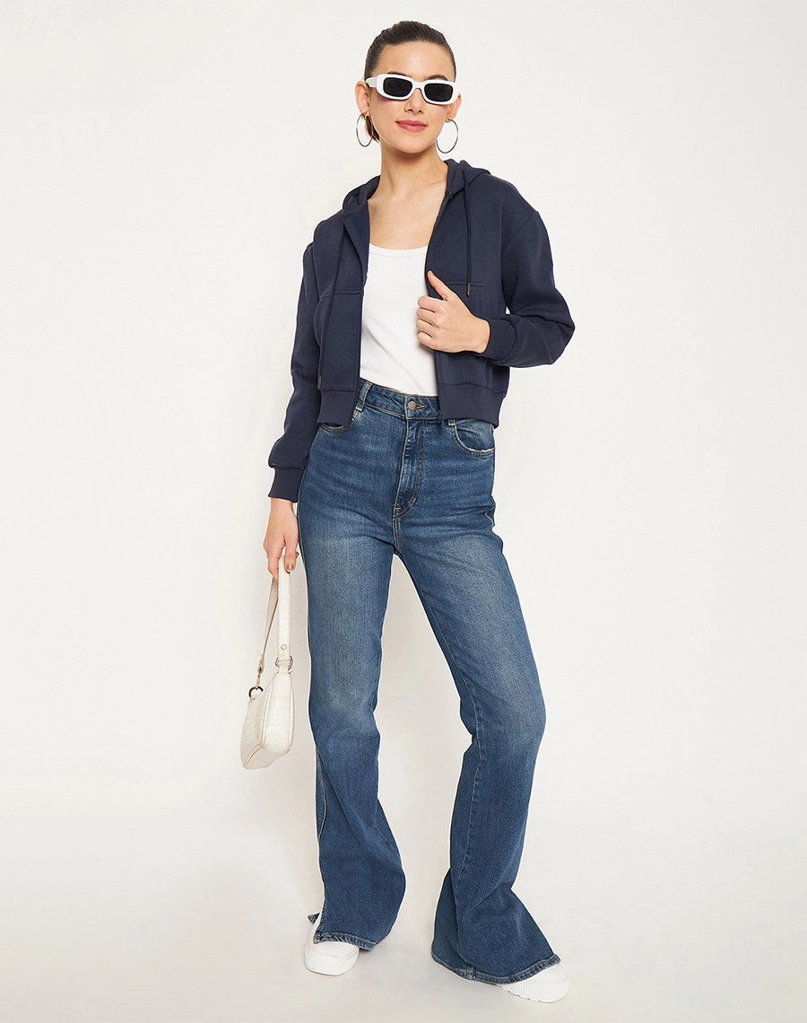 product vacation wearability Comfy Streetwear Madame Navy Hood Neck Sweatshirt