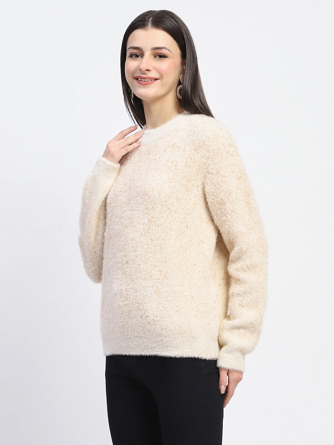 Madame Nylon Blend Full Sleeve Solid Beige Sweater Versatile Layer Reversible design