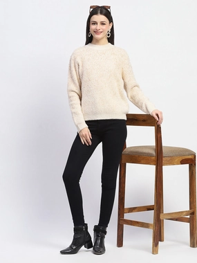 Winter Ready Layer Seasonal Must-Have Madame Nylon Blend Full Sleeve Solid Beige Sweater