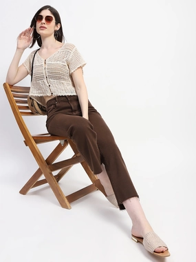 Madame Off White Cotton Crochet Top Durable Overlock Stitch FrictionResistant Edges