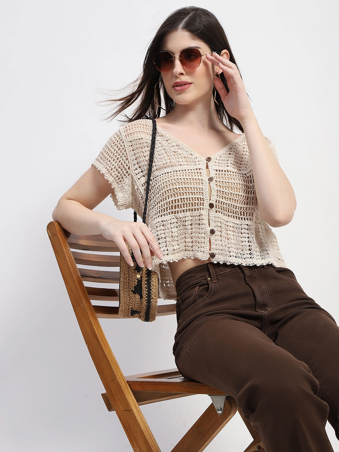 Antimicrobial Treatment Madame Off White Cotton Crochet Top
