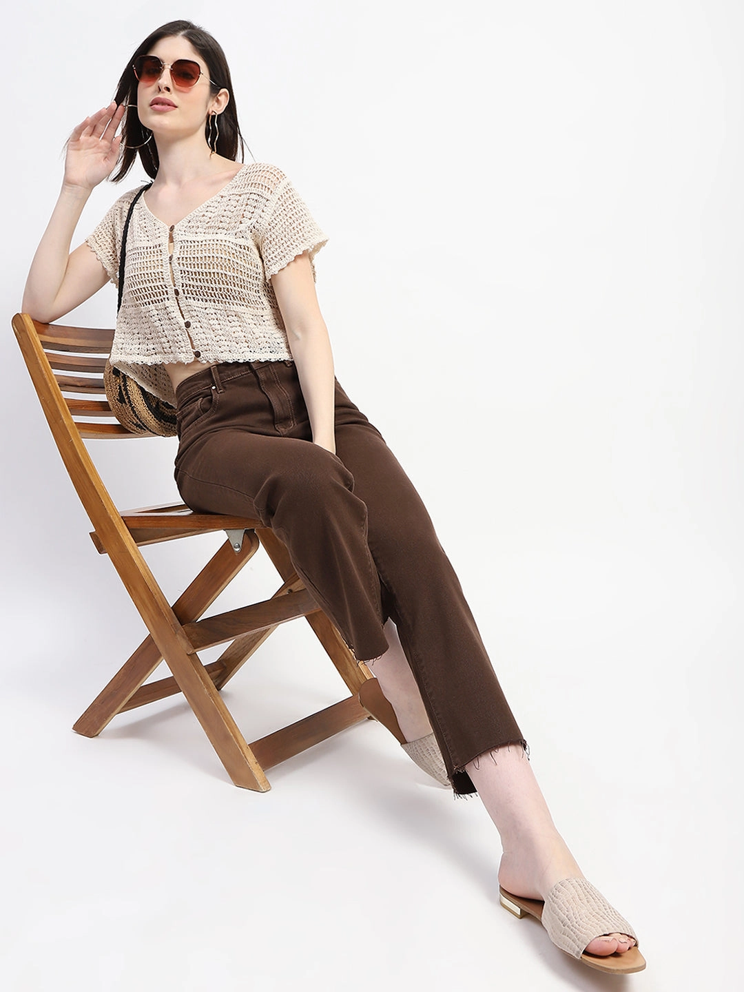 Madame Off White Cotton Crochet Top Durable Overlock Stitch FrictionResistant Edges
