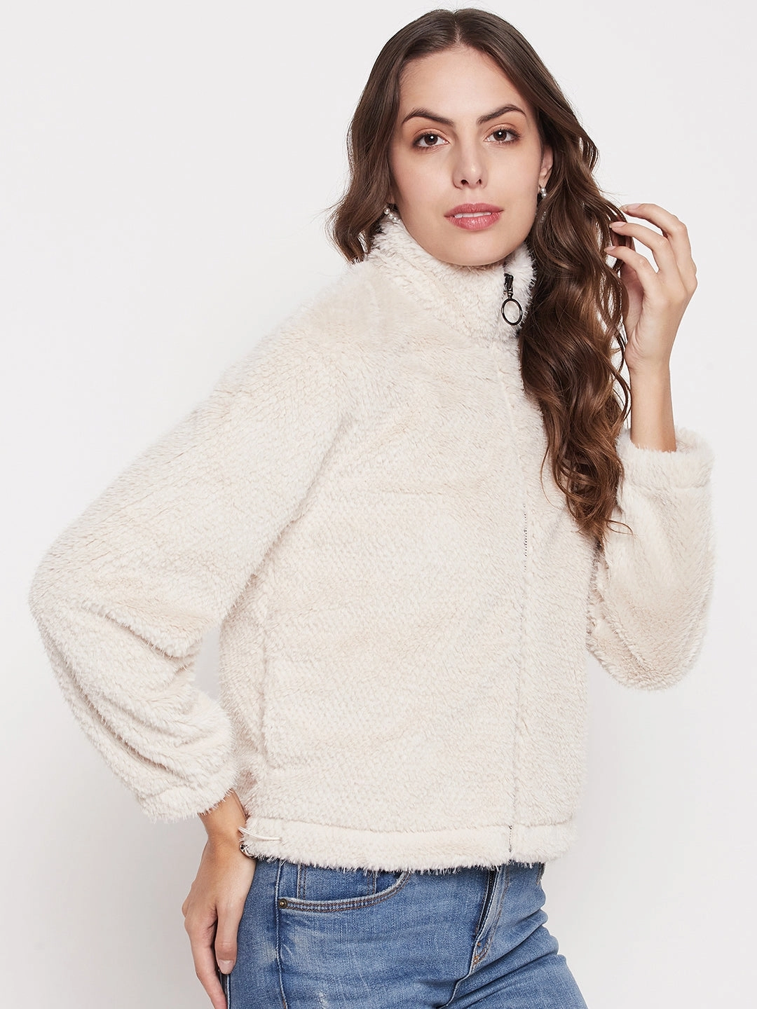 Athleisure Wear Home Wear Madame Off-White Fluffy-Knit Sweatshirt