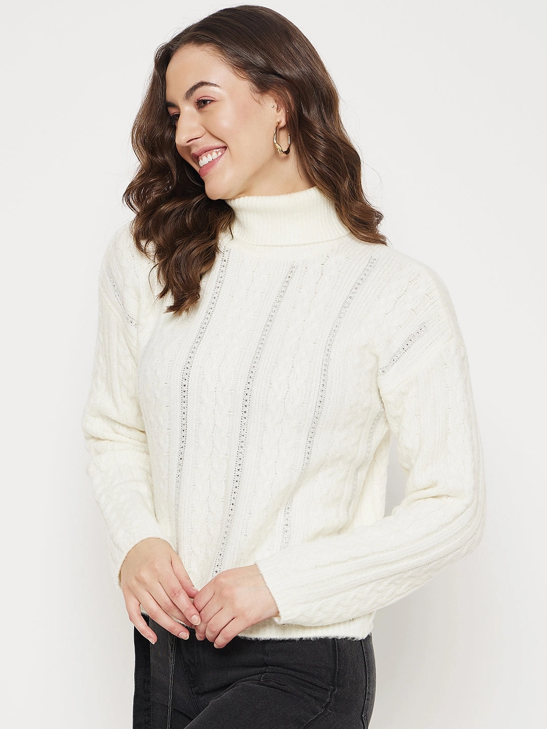 Madame Off white Sweater Lattice Stitch Pattern
