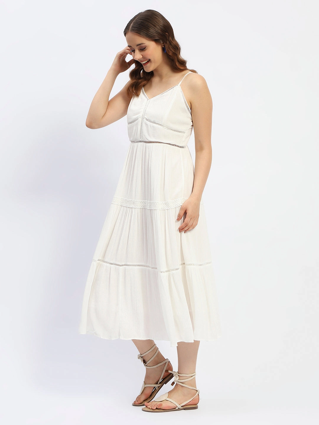 Madame Off White Tiered Cami Cotton Dress Classic structured dress