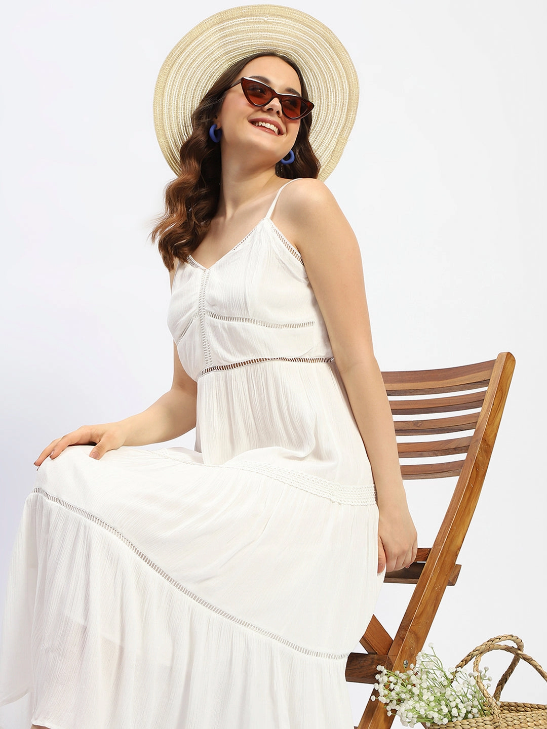 Madame Off White Tiered Cami Cotton Dress Versatile Wear