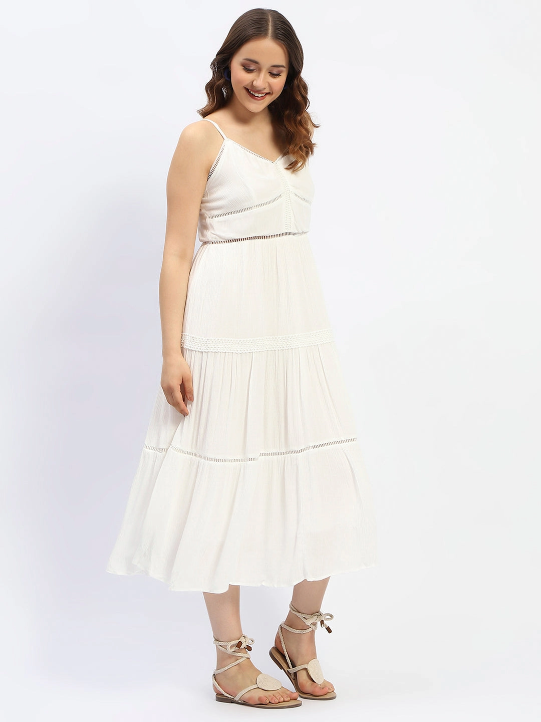 Madame Off White Tiered Cami Cotton Dress flattering appearance French Vibe