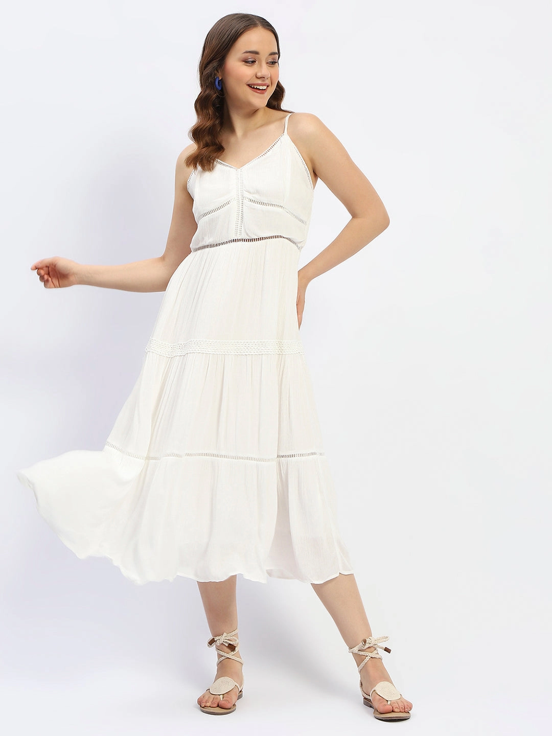Madame Off White Tiered Cami Cotton Dress Morning Glow Bold Design