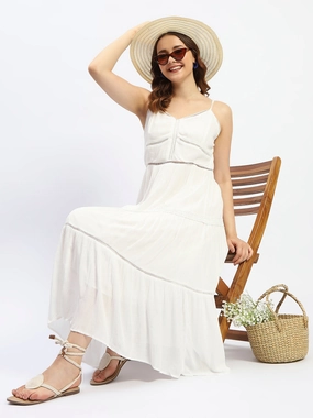 Madame Off White Tiered Cami Cotton Dress Side-Pocket