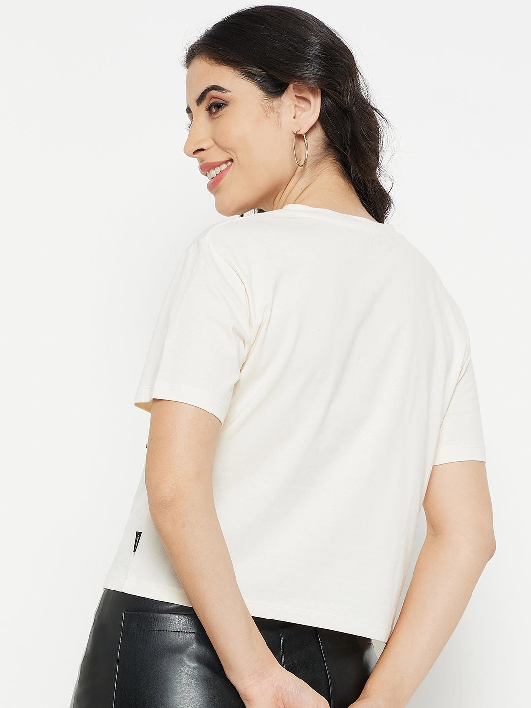 Adjustable drawstring Elastic Edge Binding Madame Off-White Top
