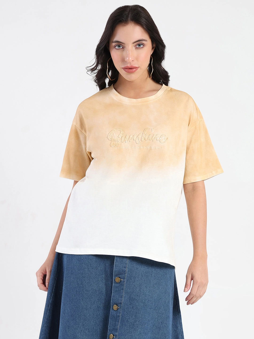 Madame Ombre Loose Fit Peach Oversize Cotton T-shirt MicroPiqueKnit