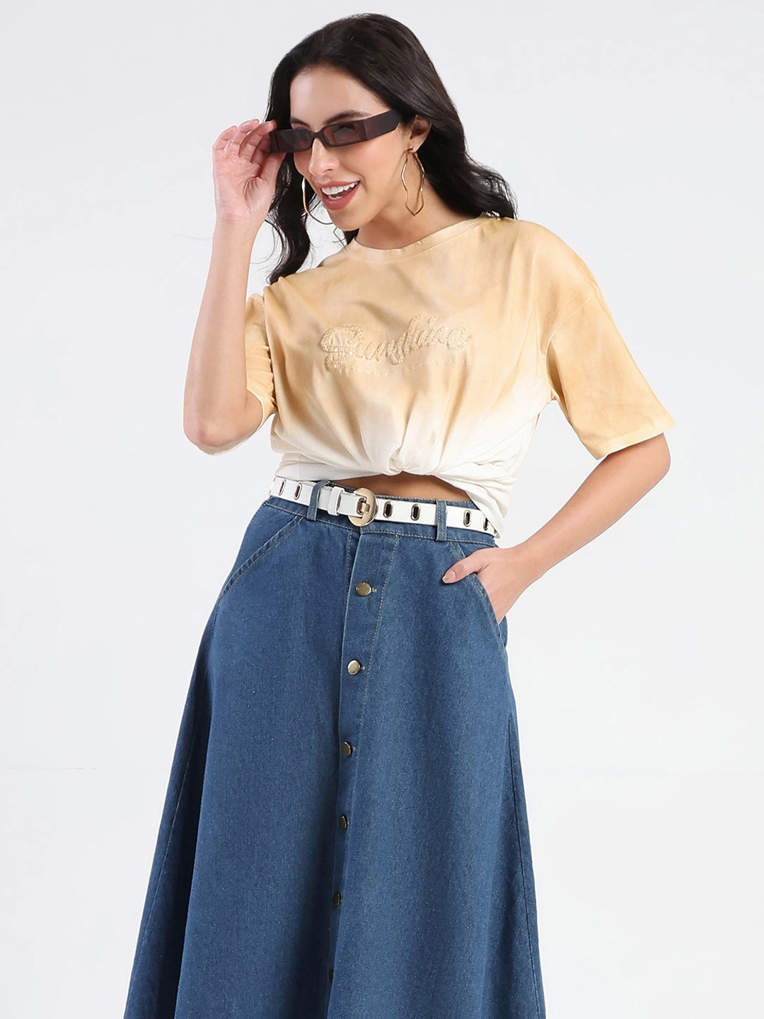 Cozy Waistband Breathable Design Madame Ombre Loose Fit Peach Oversize Cotton T-shirt