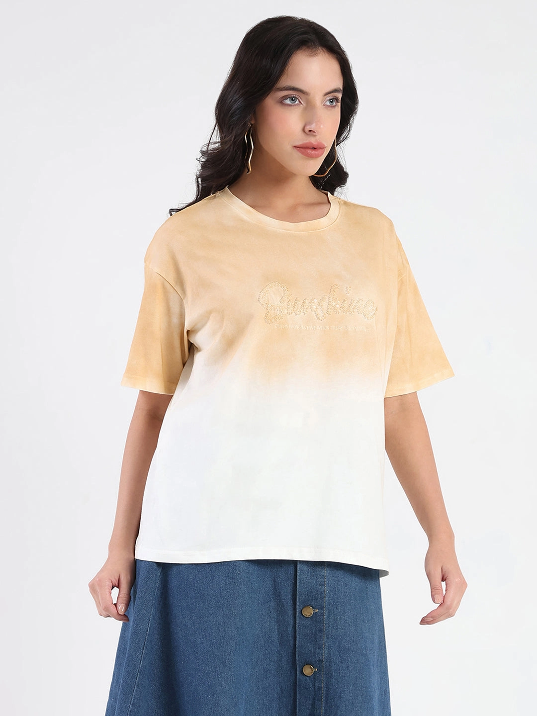 Madame Ombre Loose Fit Peach Oversize Cotton T-shirt EnhancedDurabilityFinish Comfortable Layering