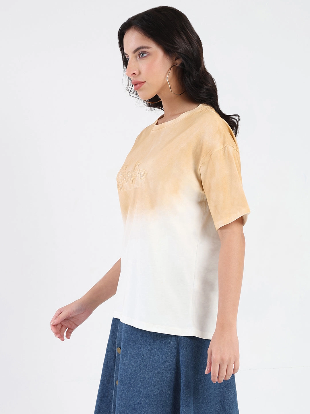 Madame Ombre Loose Fit Peach Oversize Cotton T-shirt Classic Layer Wear