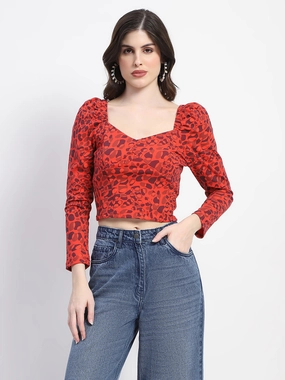 Madame Orange Abstract Print Queen Anne Neck Corset Top PreShrunk Fabric WrinkleFree Structure