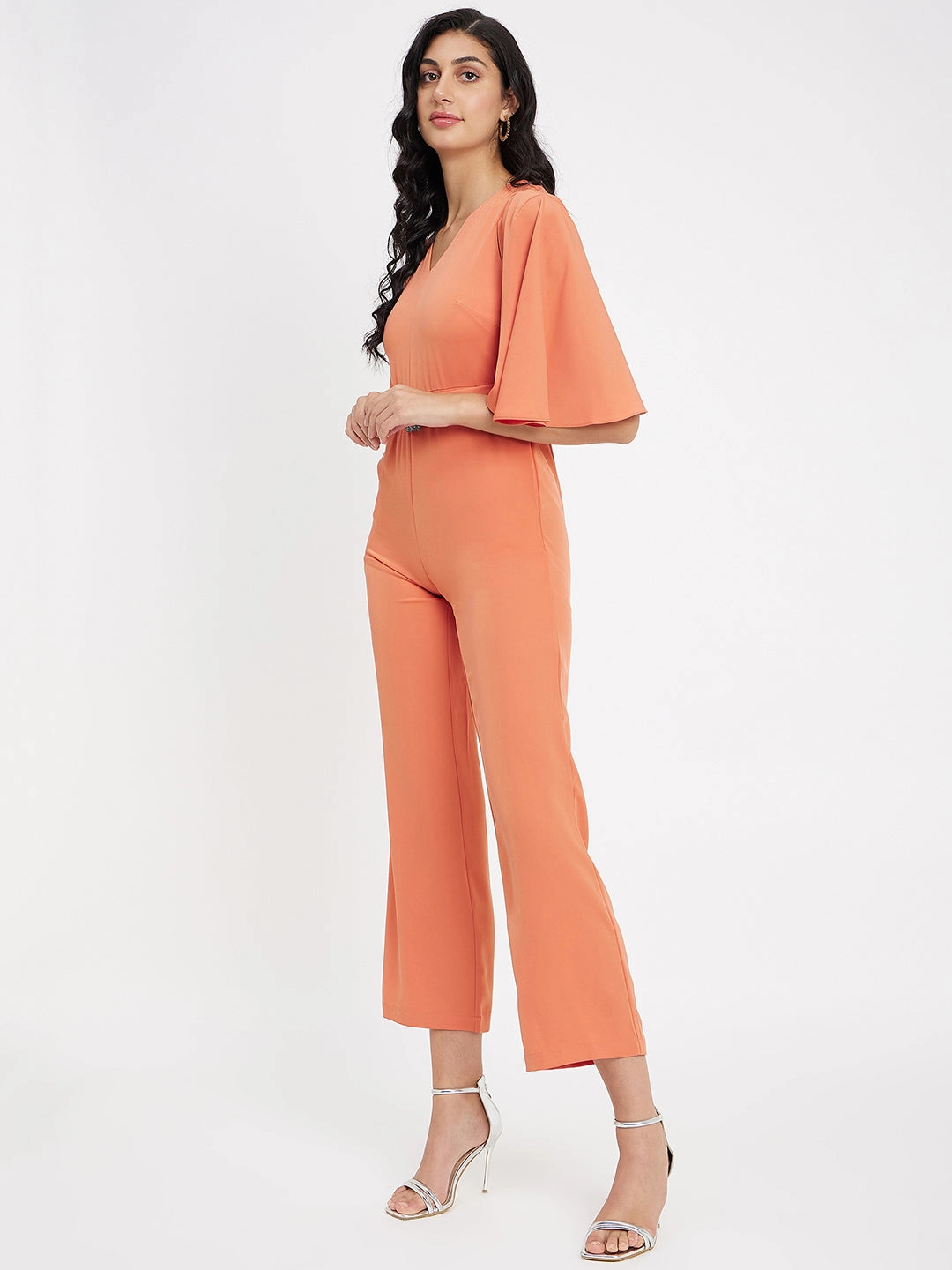 High Waist Madame Orange V Neck Jumpsuit