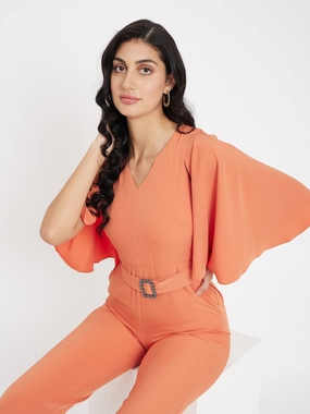 Madame Orange V Neck Jumpsuit Summer-Season Stylish Pick