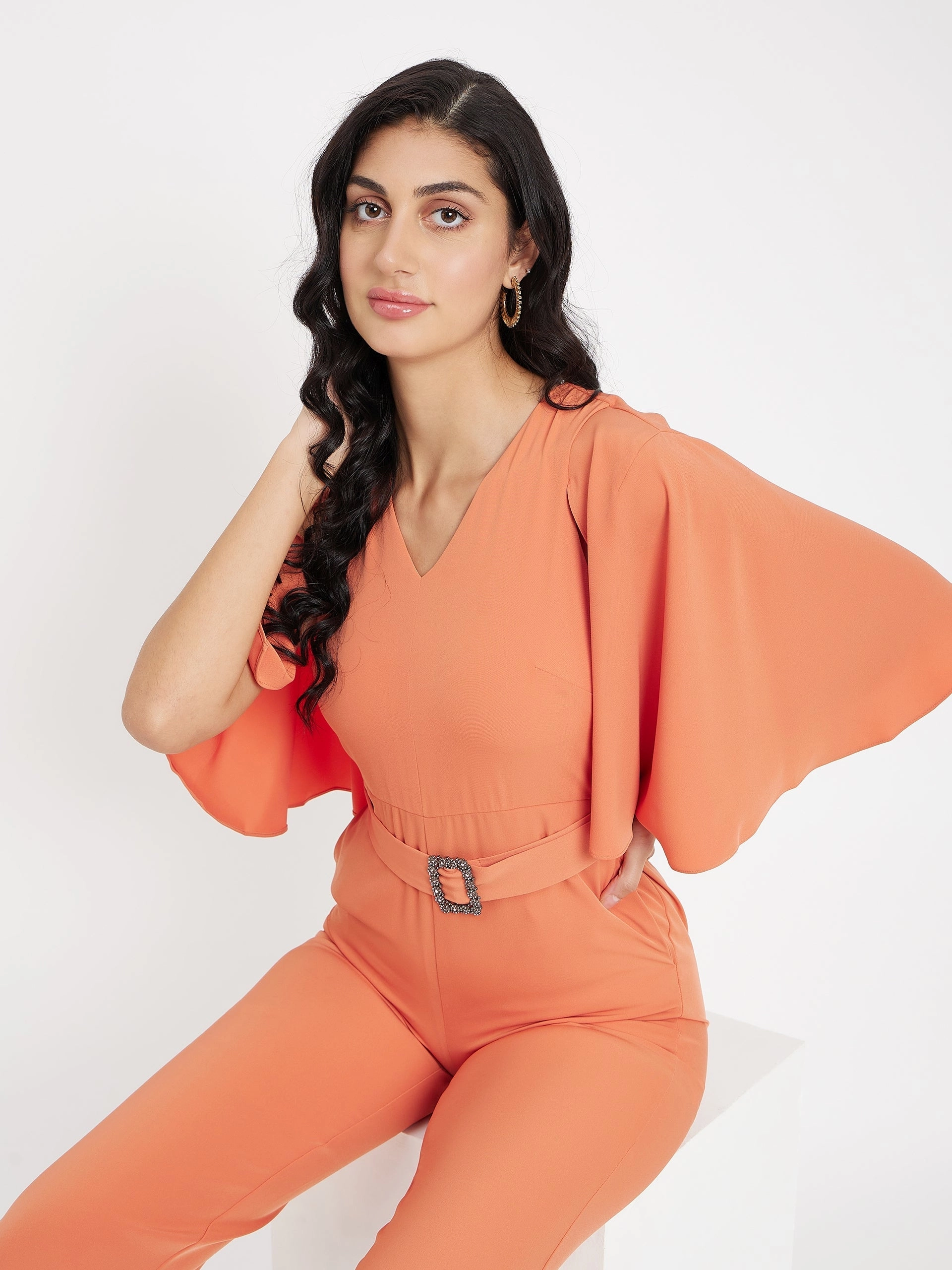 Madame Orange V Neck Jumpsuit Summer-Season Stylish Pick