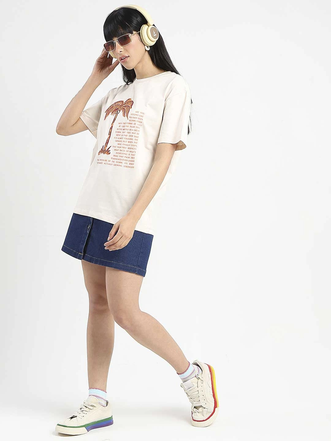 Madame Patchwork Detailed Cotton Beige Top Long Sleeve Polo