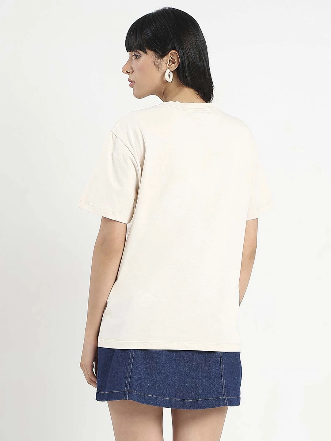 Basic Sweatshirt Double Stitched Hems Madame Patchwork Detailed Cotton Beige Top