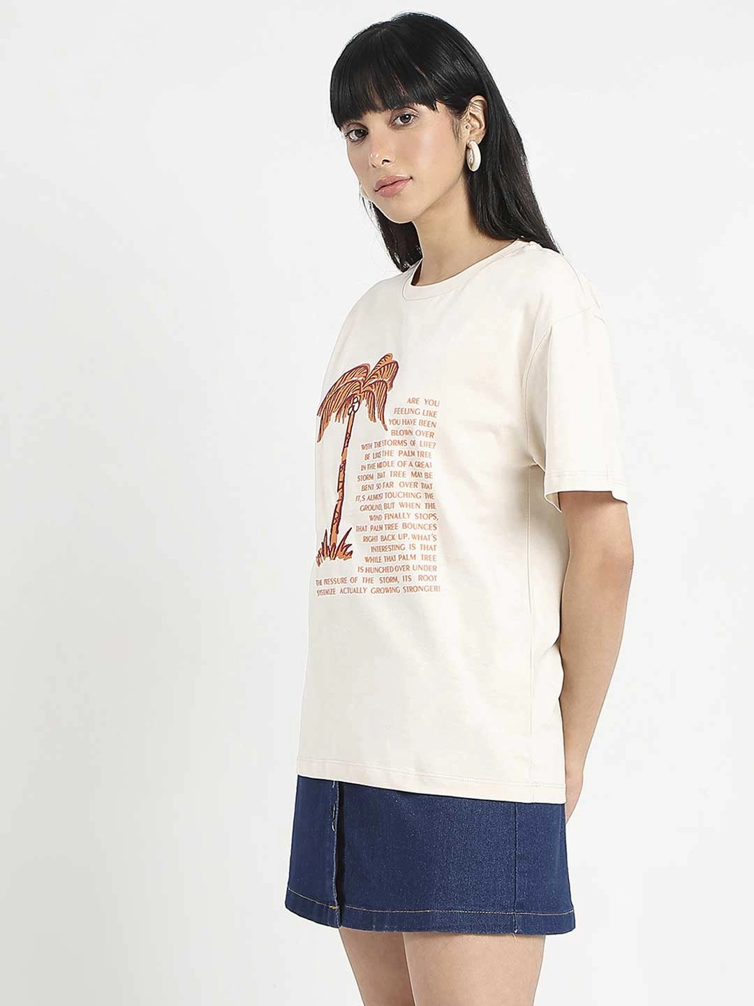 Madame Patchwork Detailed Cotton Beige Top StaticResistant Material