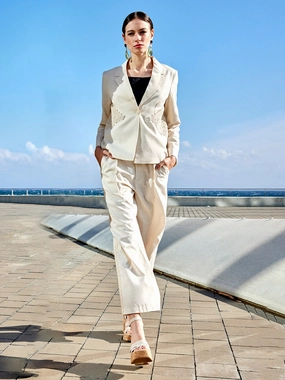 Windproof Construction Soft Lined Interior Madame Patchwork Detailed Solid Beige Blazer