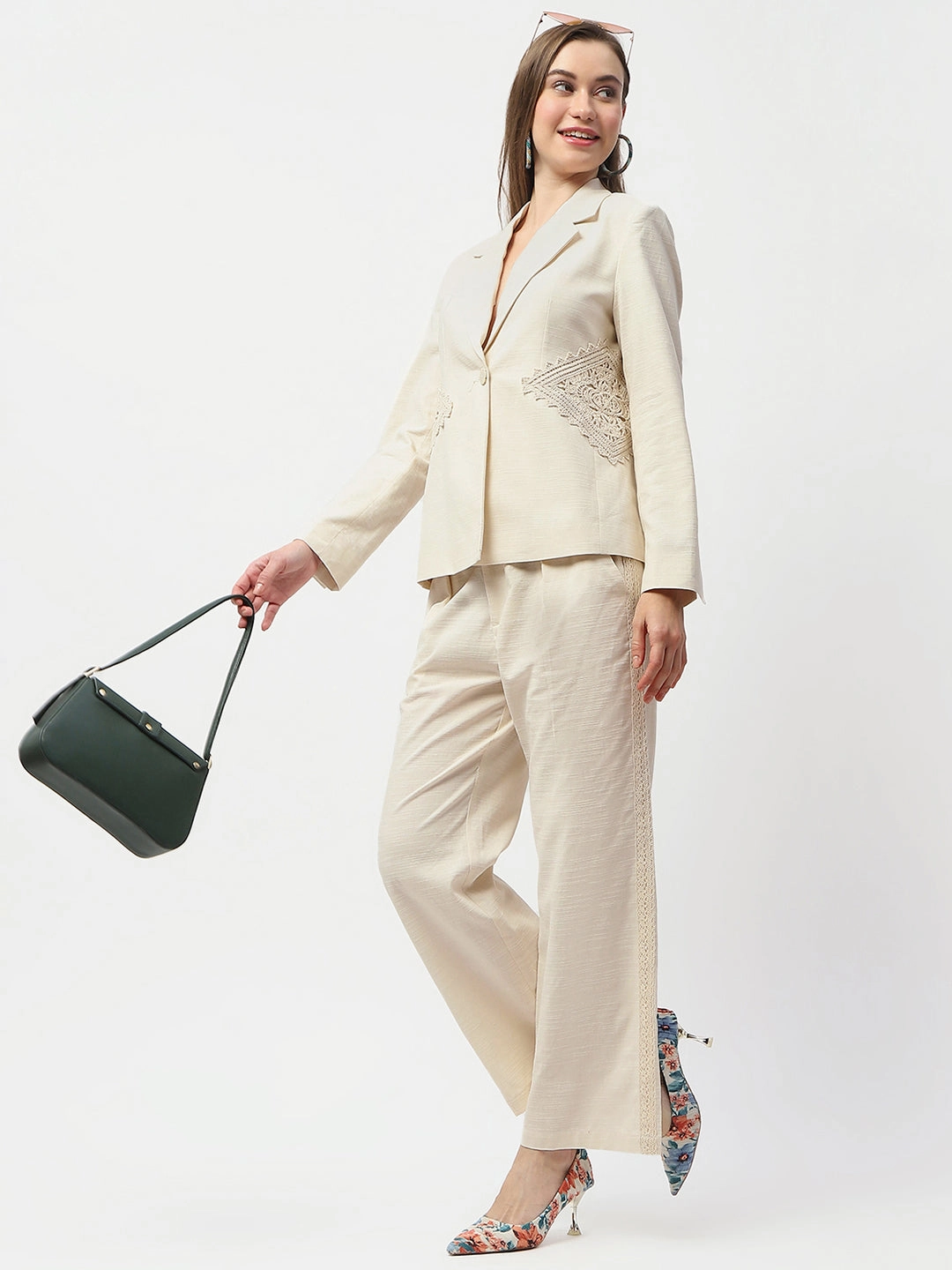 Madame Patchwork Detailed Solid Beige Blazer Minimalist Pocket Layout