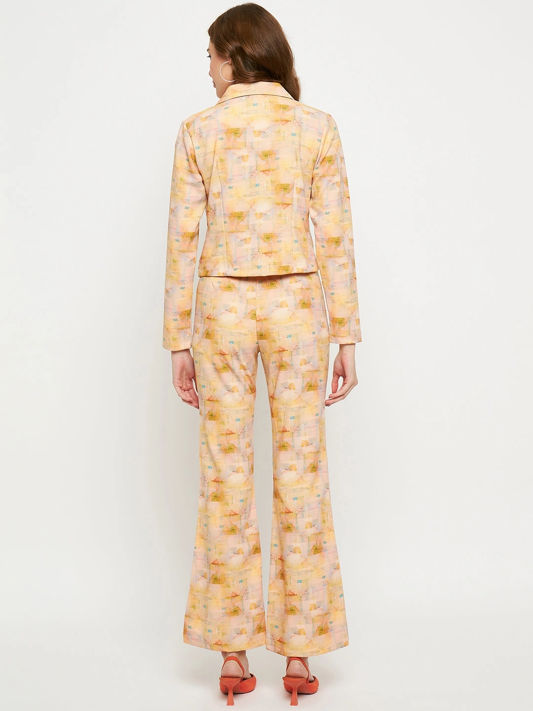 Gemstone-Detail Madame Peach Abstract Print Co-Ord Set
