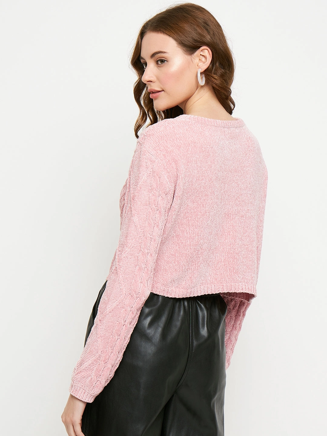 Fine Gauge Madame Peach Cable Knit Sweater