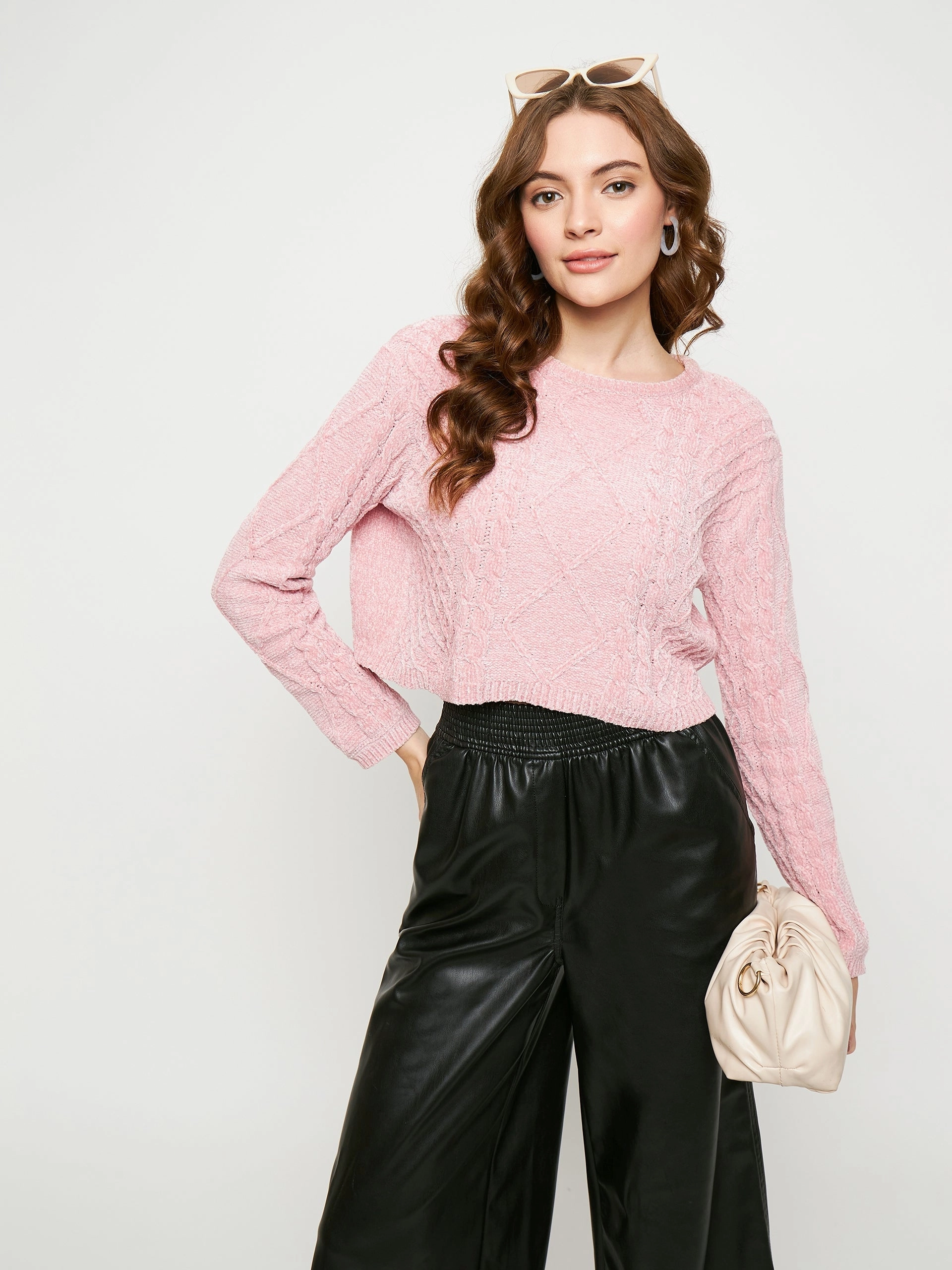 Madame Peach Cable Knit Sweater Comfort Waist