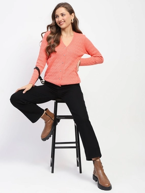 Madame Peach Self Designed V-Neck Cardigan NonPill Surface Treatment