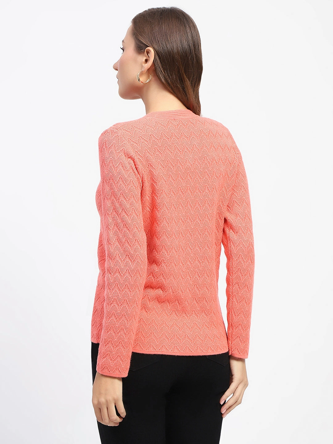 Layered Neckline AntiPilling Finish Madame Peach Self Designed V-Neck Cardigan