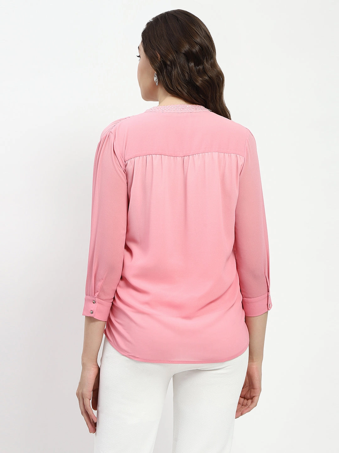 Madame Pink Embellished Wrap Top Oversized Silhouette ComfortStretchFit