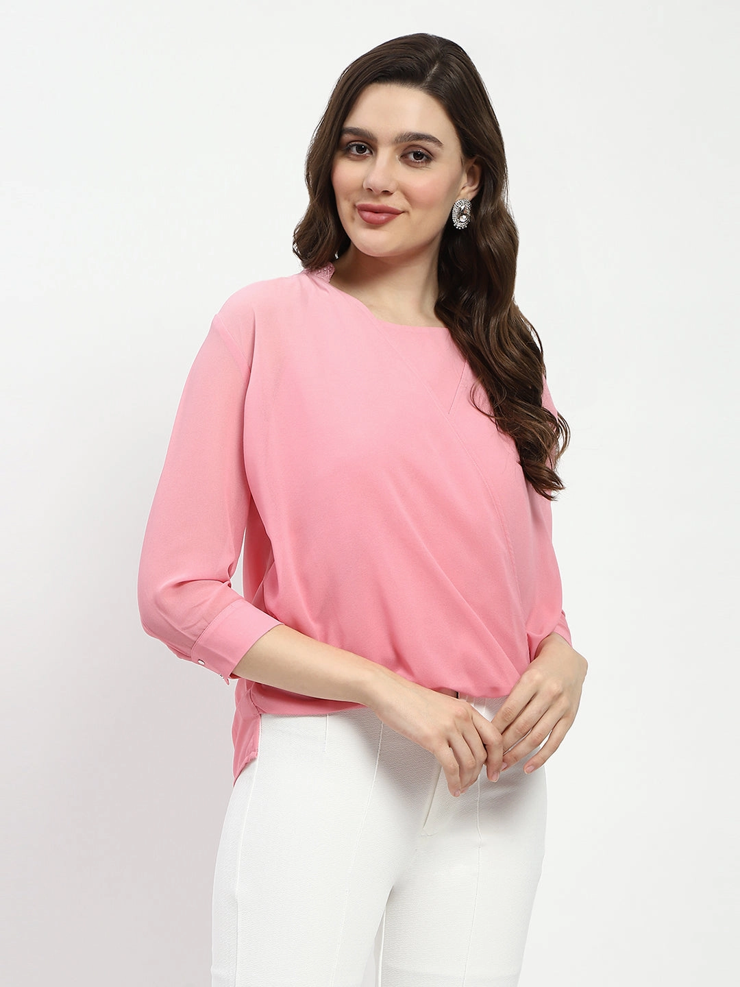 Madame Pink Embellished Wrap Top HighDensity Knit Eco Friendly Blend