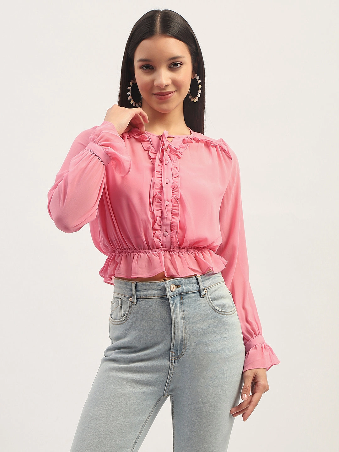 Formal Tank AntiSnag Fabric Madame Pink Ruffle Detailing Peplum Top
