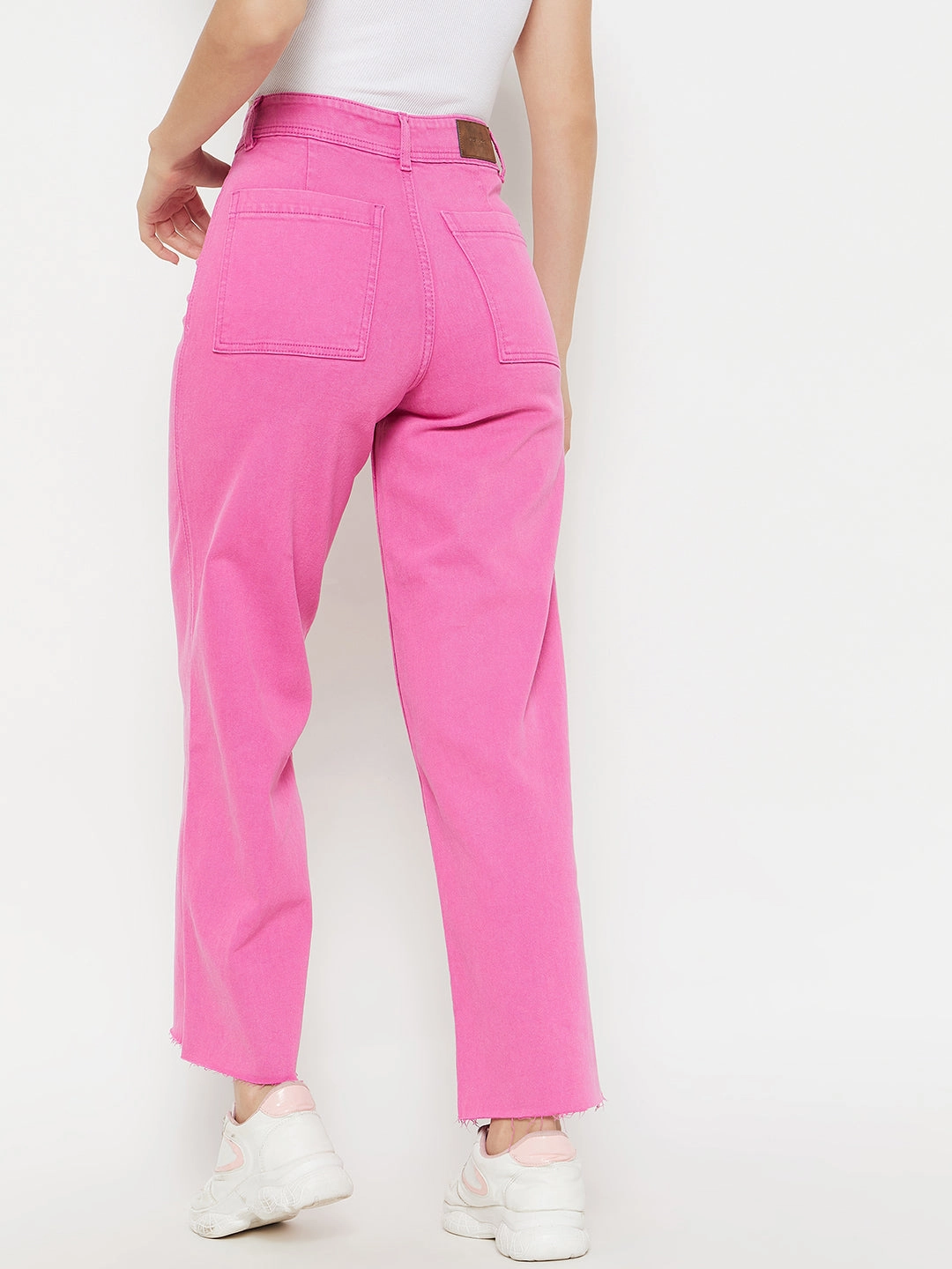 Madame Pink Solid Denim Spring Mood Smooth Work Meeting Textured Yarn Blends