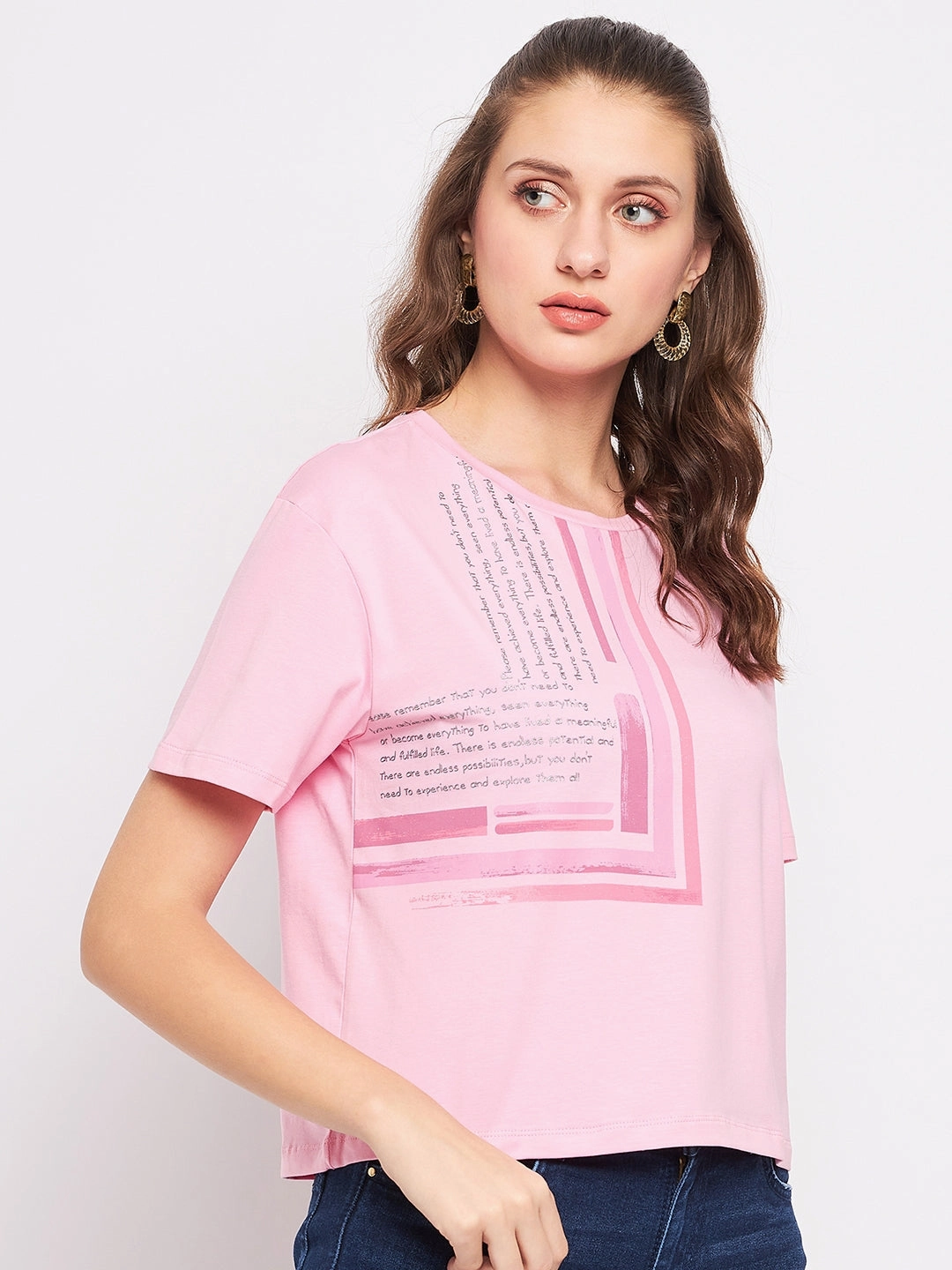 Casual Ease Simple Yet Cozy Madame Pink Typography T-Shirt