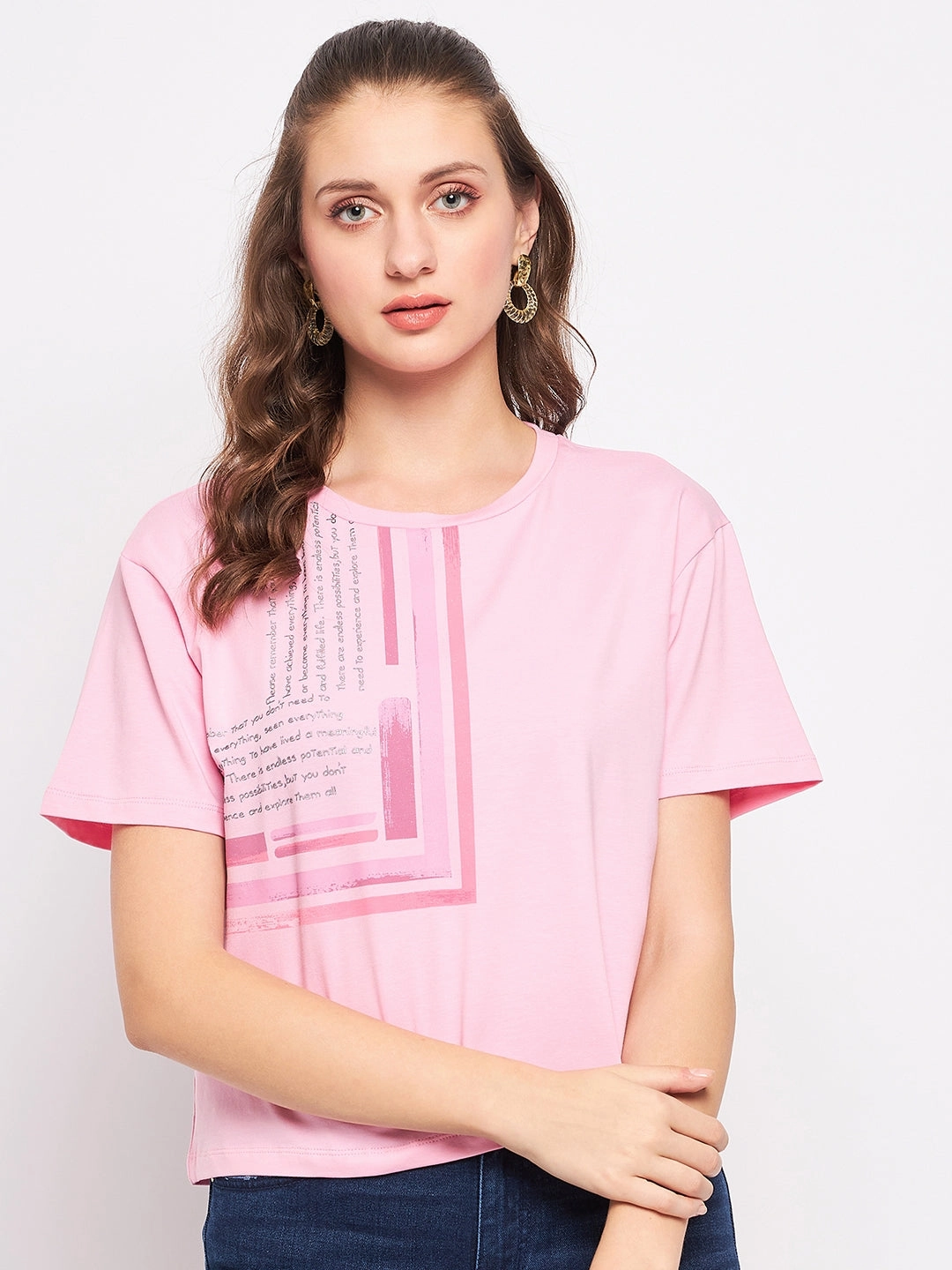Trendy Vibe Minimal Fashion Madame Pink Typography T-Shirt