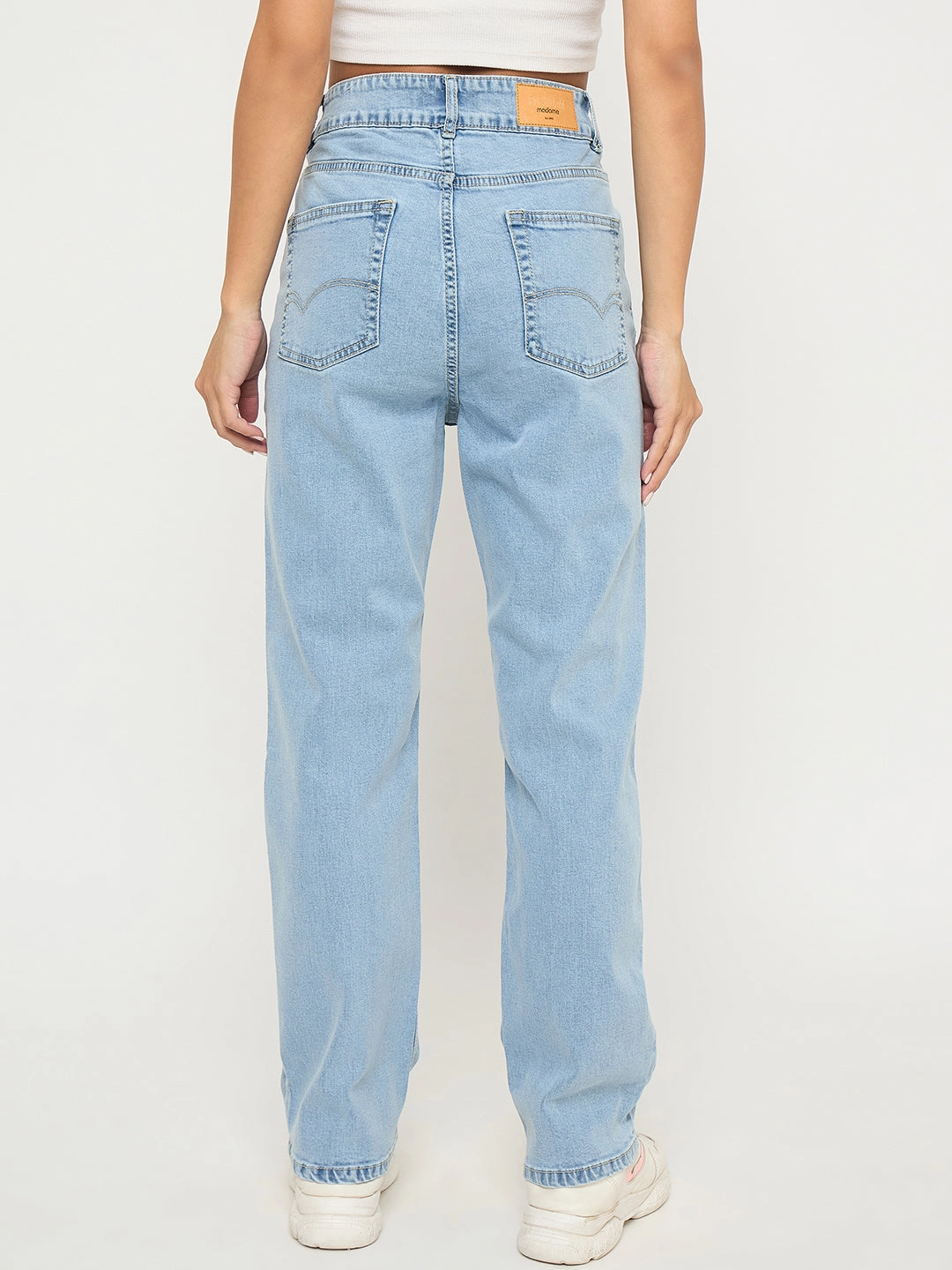 Fashionable Fit Sunny Vibes Teen Outfit Summer Vibes Madame Pintuck Detailed Bright Blue Cotton Blend Jeans
