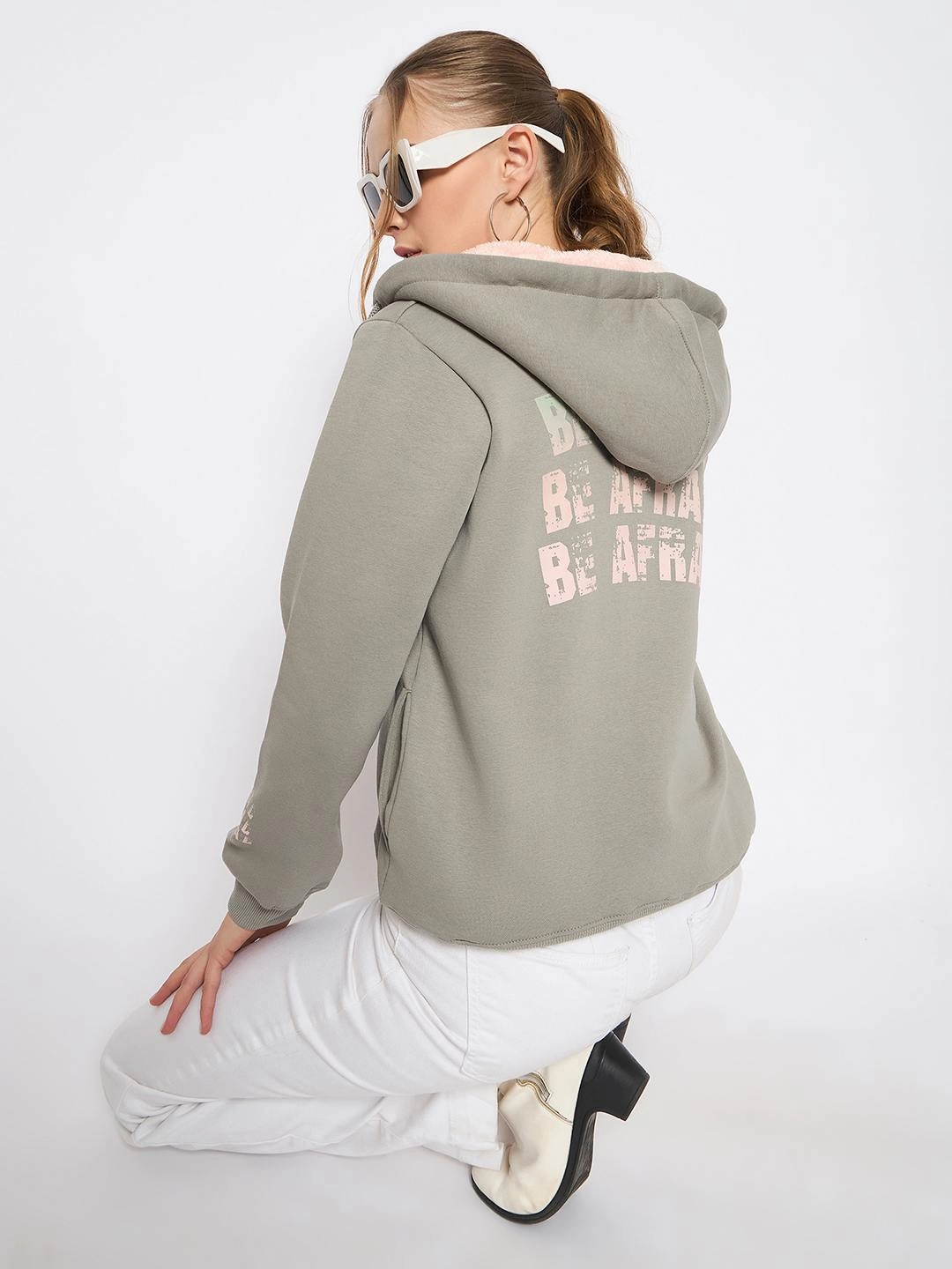 Madame Placement Print Grey Hooded Sweatshirt Cold Weather Gear