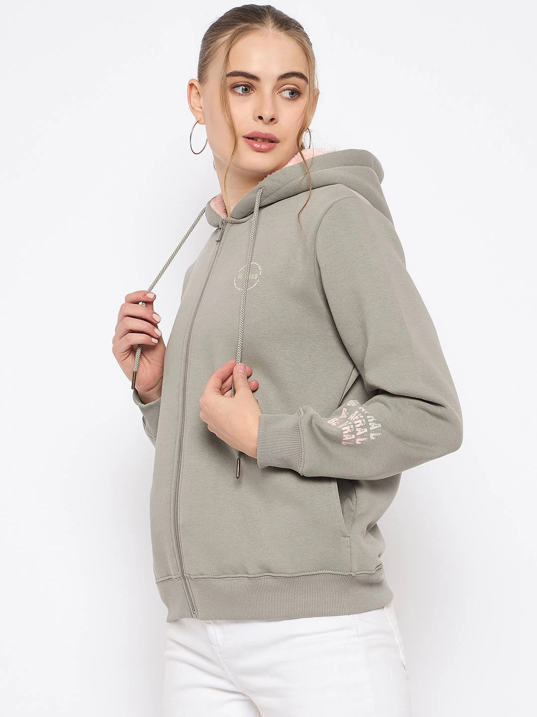 Madame Placement Print Grey Hooded Sweatshirt Minimal Fit