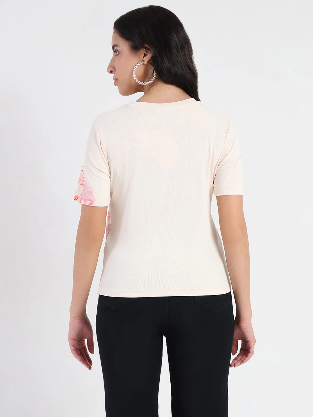 Men's masculinity Madame Placement Sublimation Print Peach Smooth Rib T-Shirt