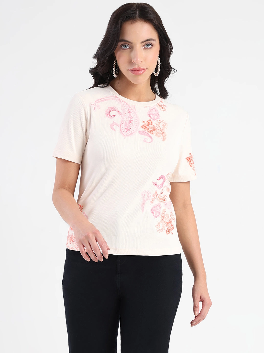 Elderly Comfort Madame Placement Sublimation Print Peach Smooth Rib T-Shirt